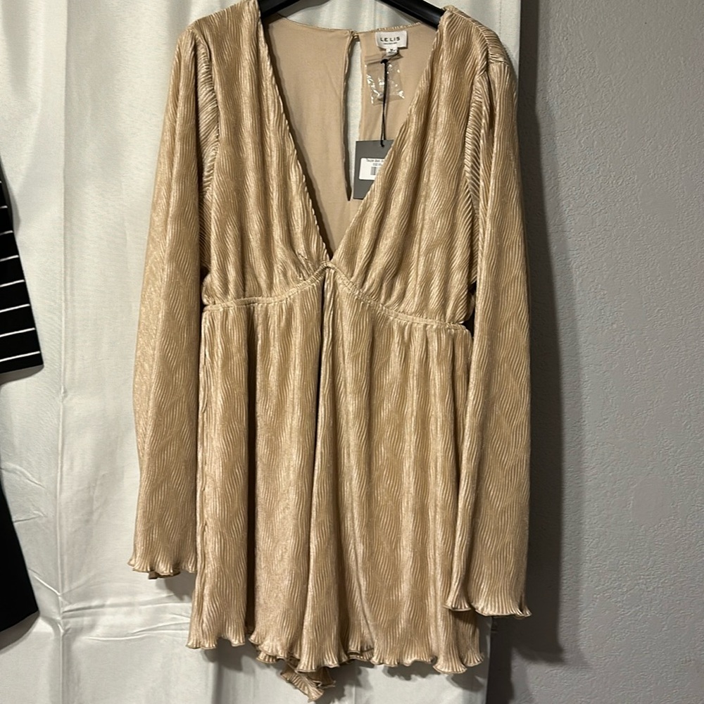 Taupe Bell Sleeve Romper Gold